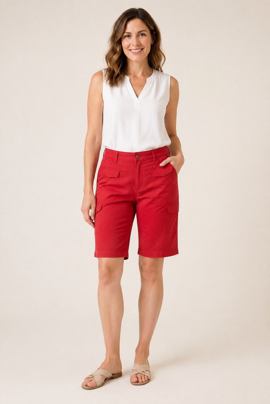 Gloria Vanderbilt Women’s Red Cargo Bermuda Shorts Size 14 Stretch Cotton
